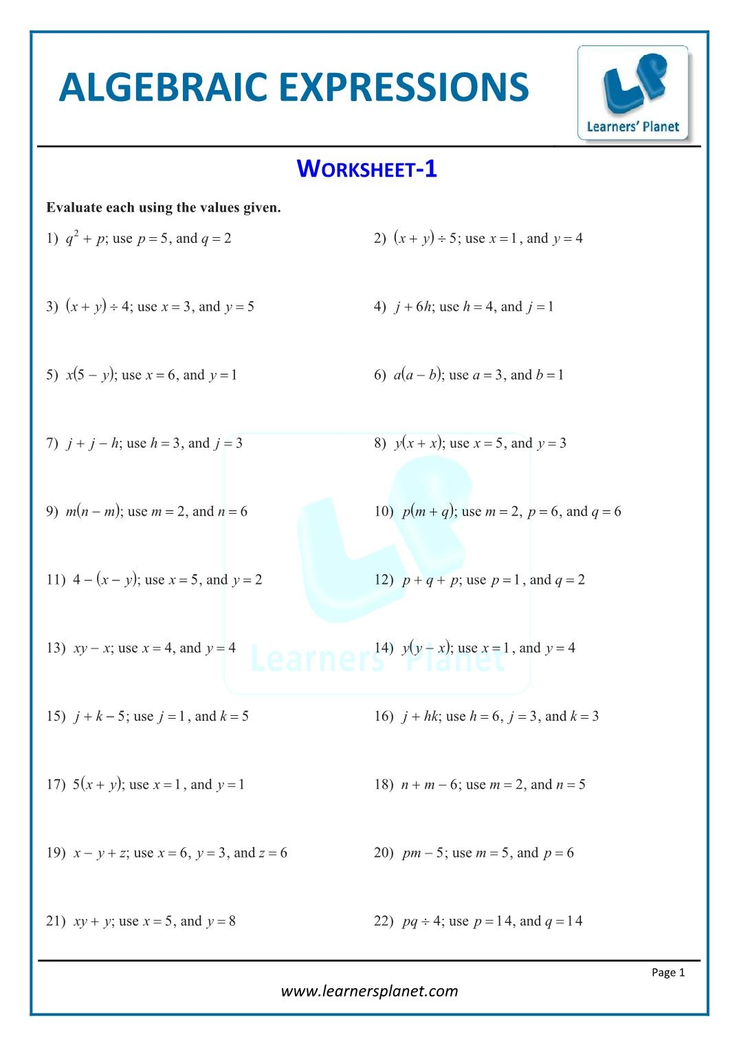Algebraic Expressions Worksheet Pdf Pro Worksheet