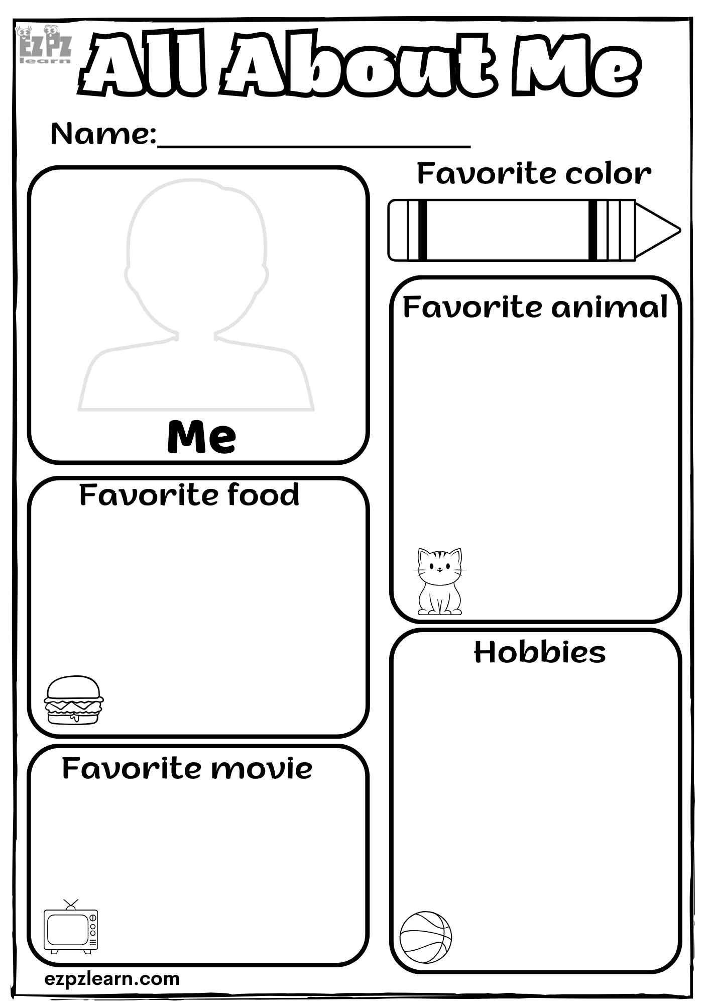All About Me Self Introduction Kindergarten Practice Activity 