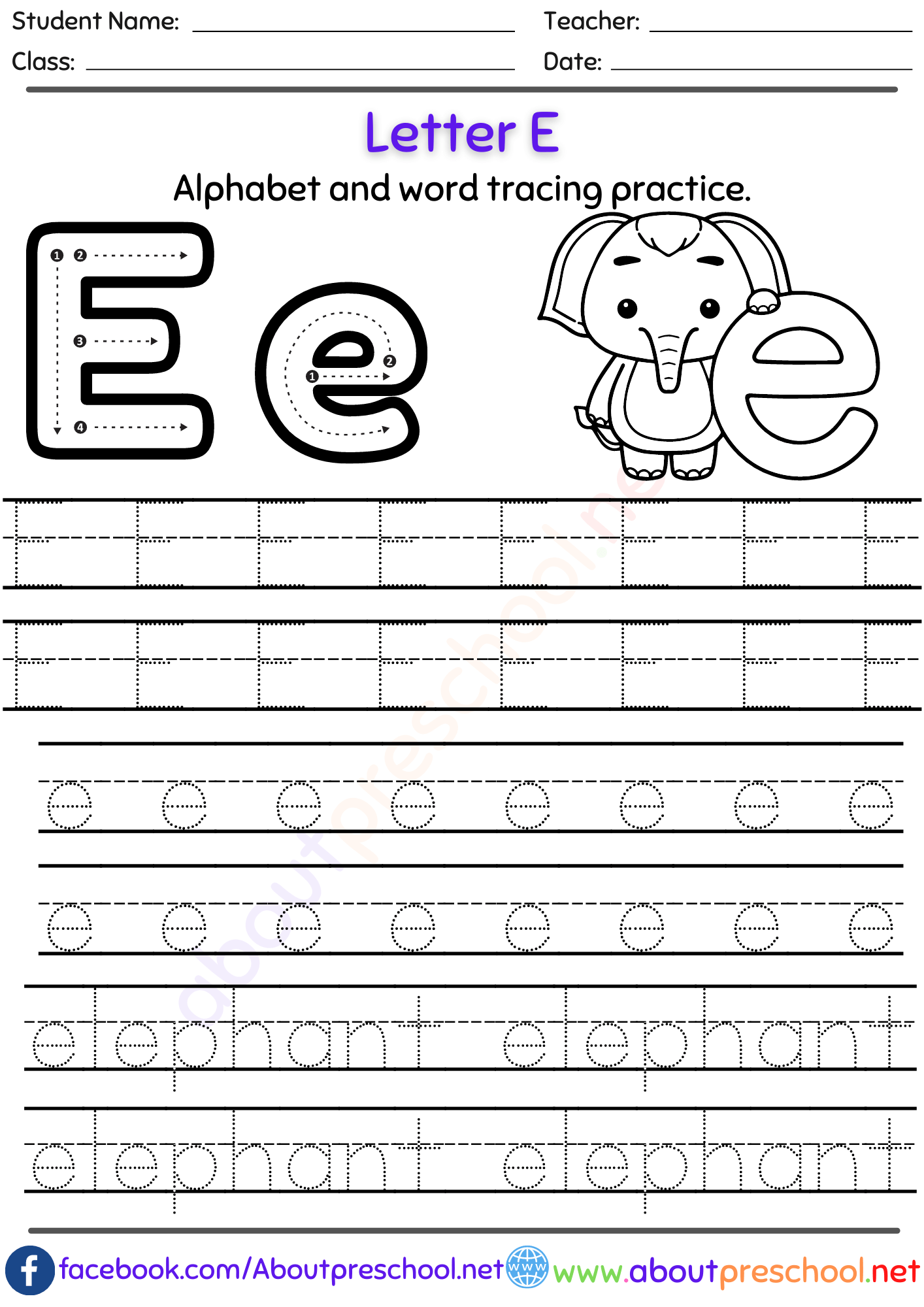 Alphabet Tracing Worksheets Letter E Infoupdate