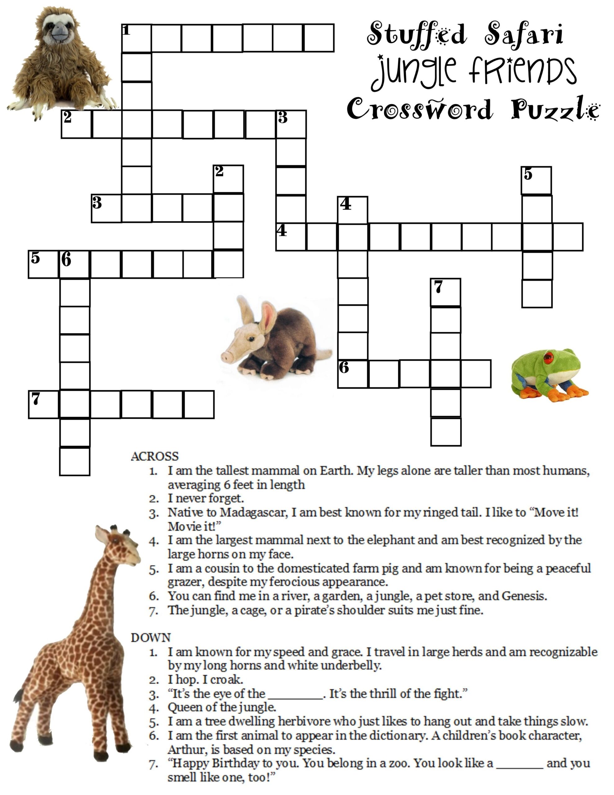 Animal Crossword Puzzle Printable