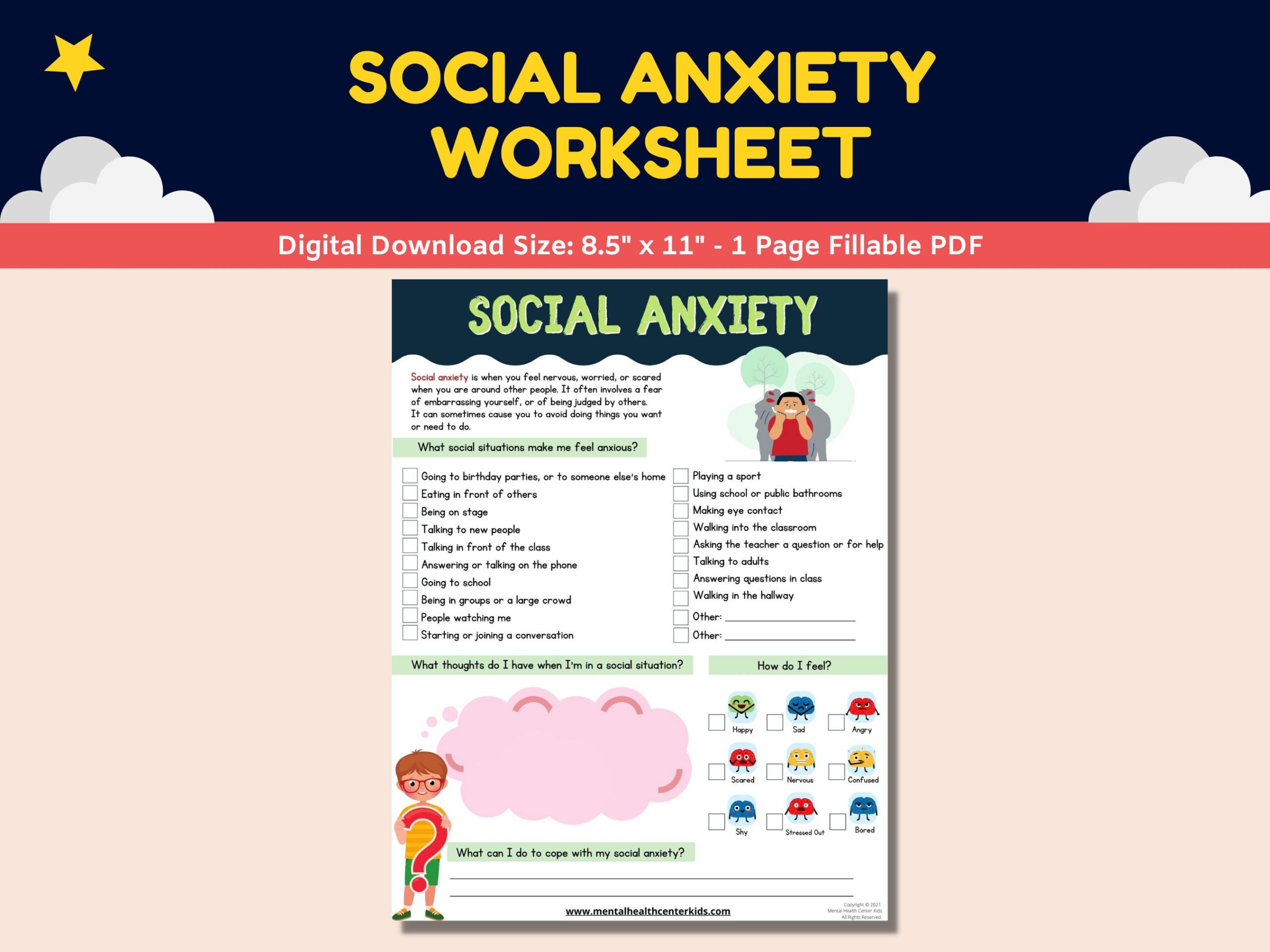 Anxiety Worksheets Printable Bundle For Kids And Teens Therapy 