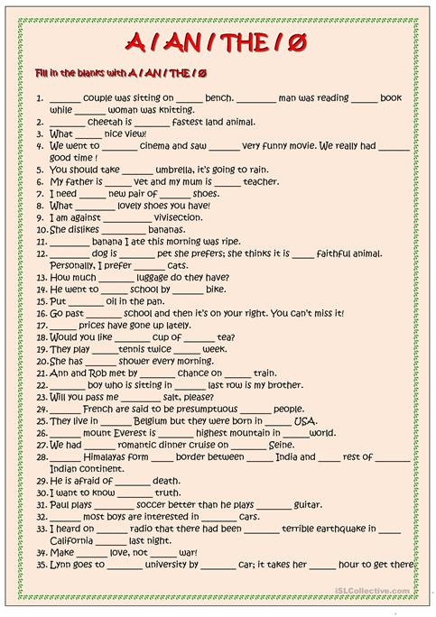 Articles Worksheet Free Worksheets Samples