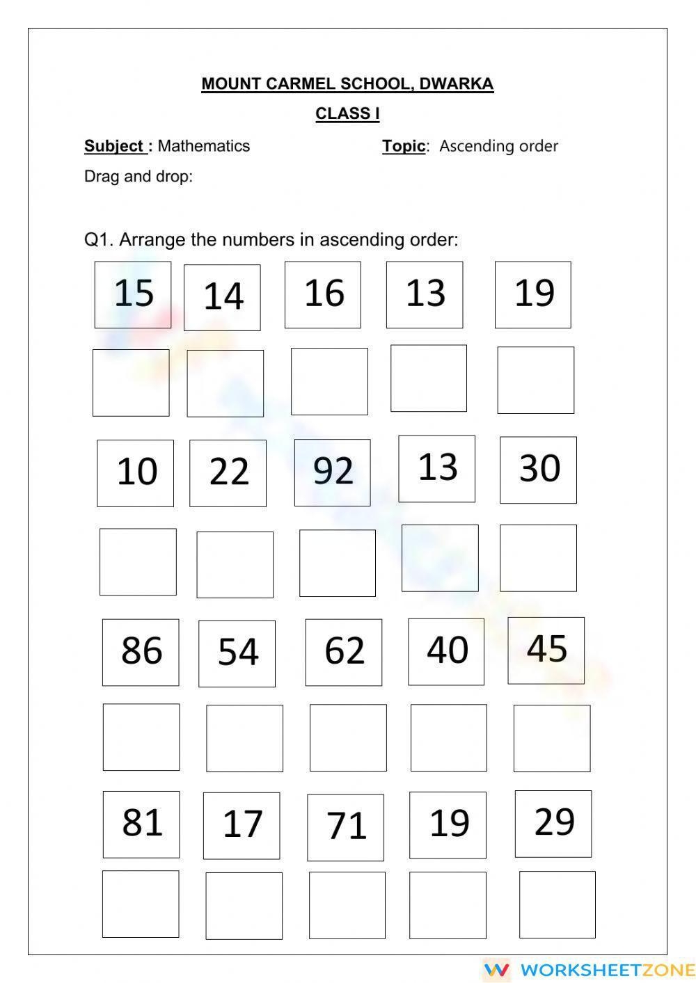 Ascending Order Worksheet Worksheets Library