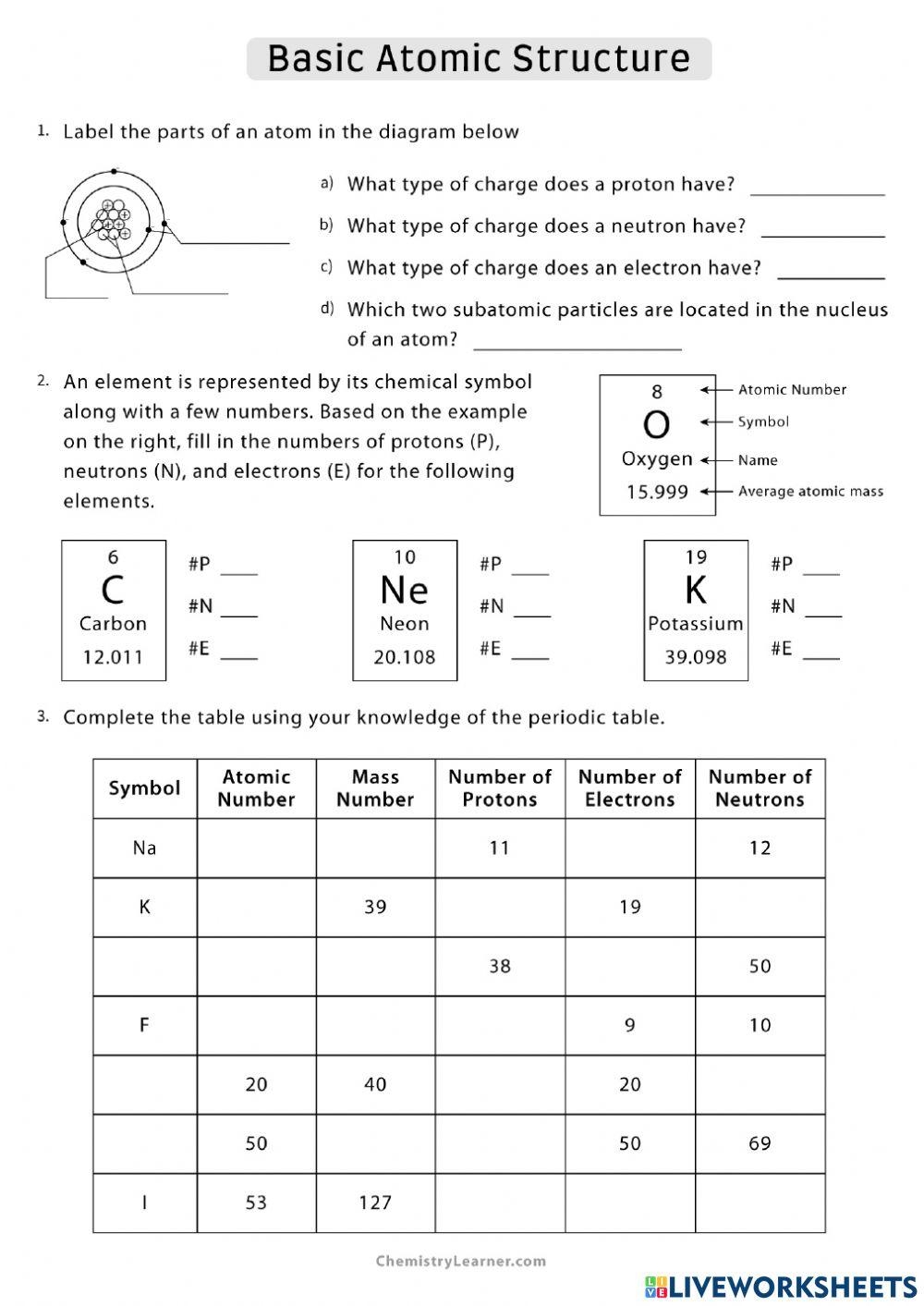 Atomic Structure Physical Science Exercise Live Worksheets 