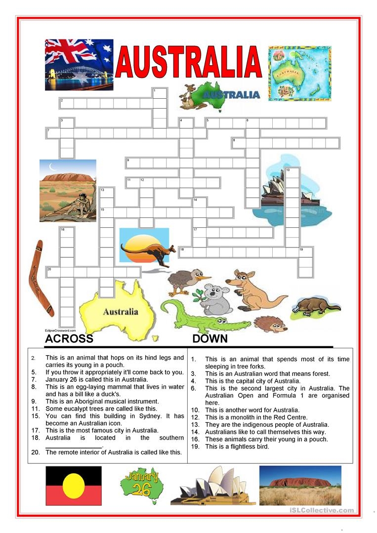 Australia Crossword 2 Worksheet Free Esl Printable Worksheets 