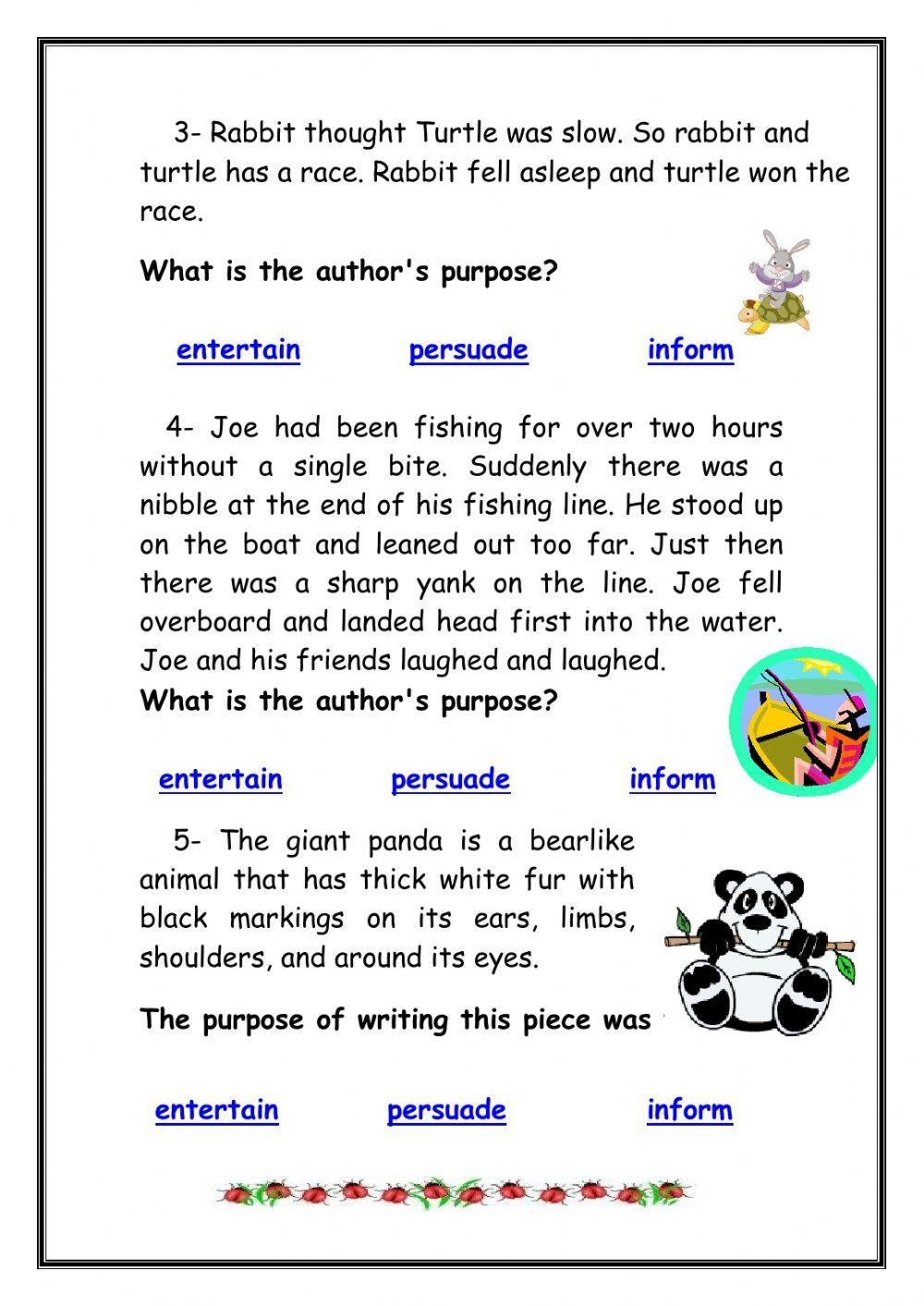 Authors Purpose Worksheet 4 Reading Activity Worksheets Library