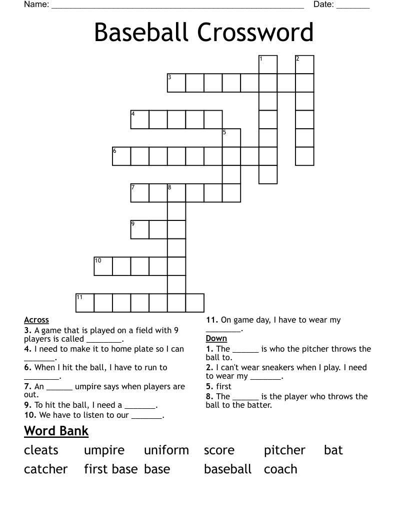 Baseball Terms Printable Crossword Puzzle Baseball Th Vrogue co
