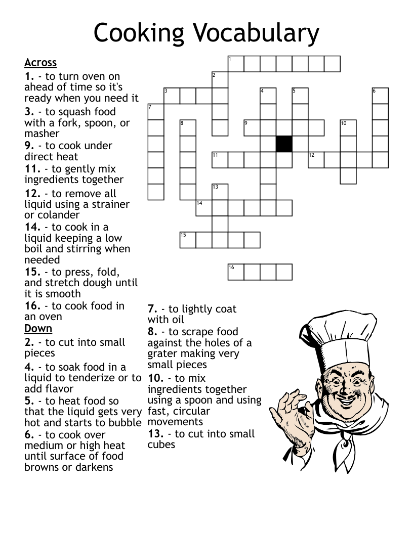 Basic Culinary Terms Crossword WordMint