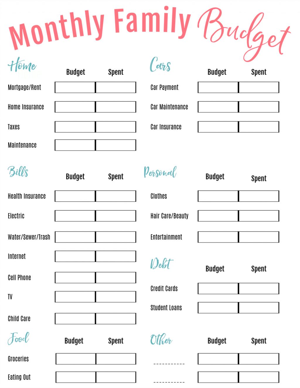 Beginner Printable Budget Worksheet Printable Worksheets