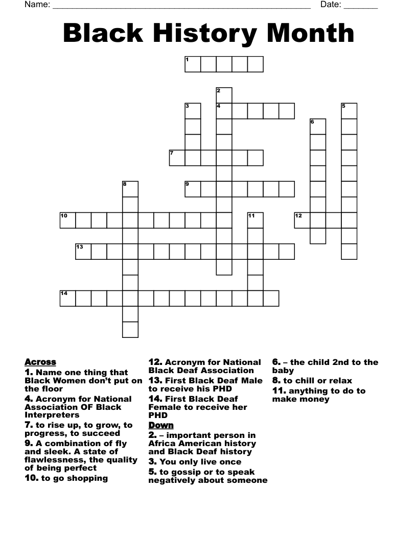 Black History Month Crossword Puzzles Printable