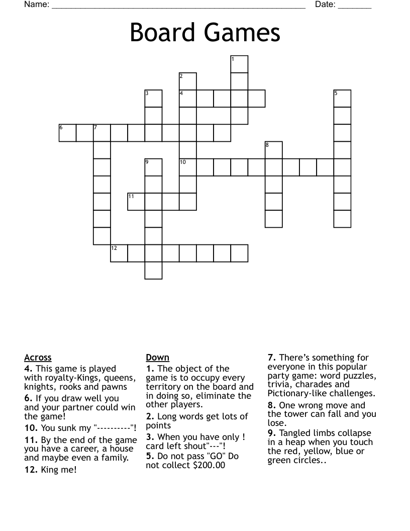 Board Games Crossword WordMint
