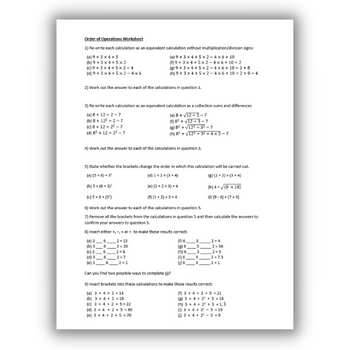 BODMAS Questions Order Of Operations Worksheet Teachwire Worksheets 