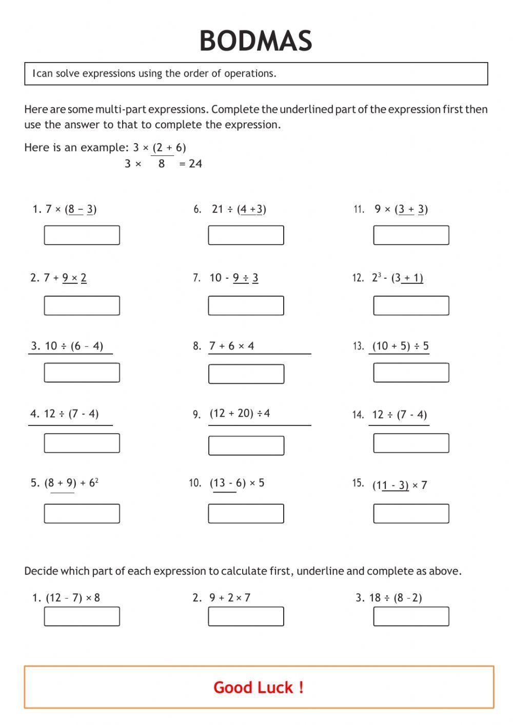 Bodmas Worksheets TheWorksheets CoM TheWorksheets Worksheets 