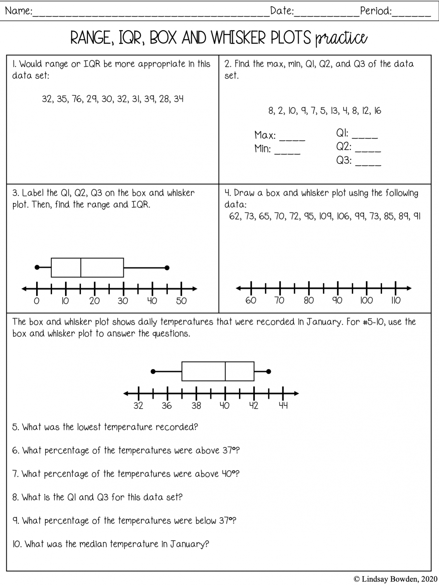Box And Whisker Plot Practice Worksheet Printable PDF Template