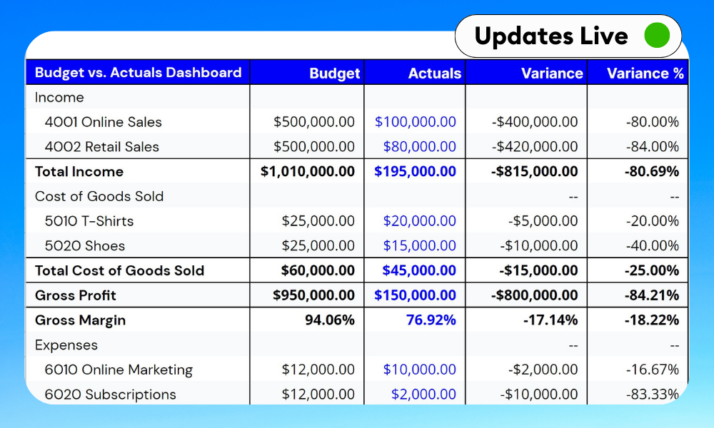 Budget Vs Actual Template