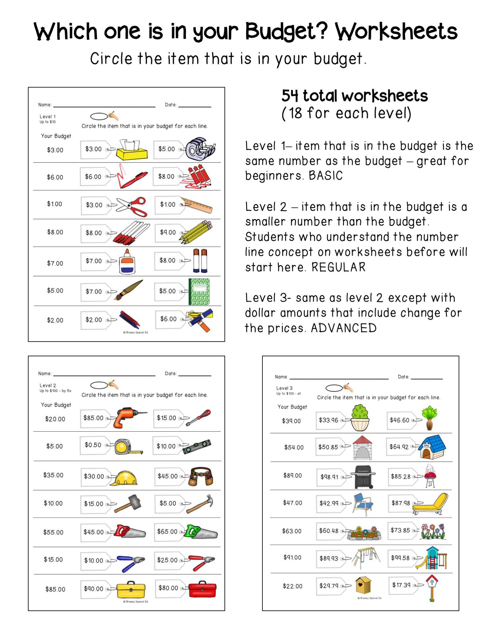 Budget Worksheets Do You Have Enough Money Life Skill Math For Spec