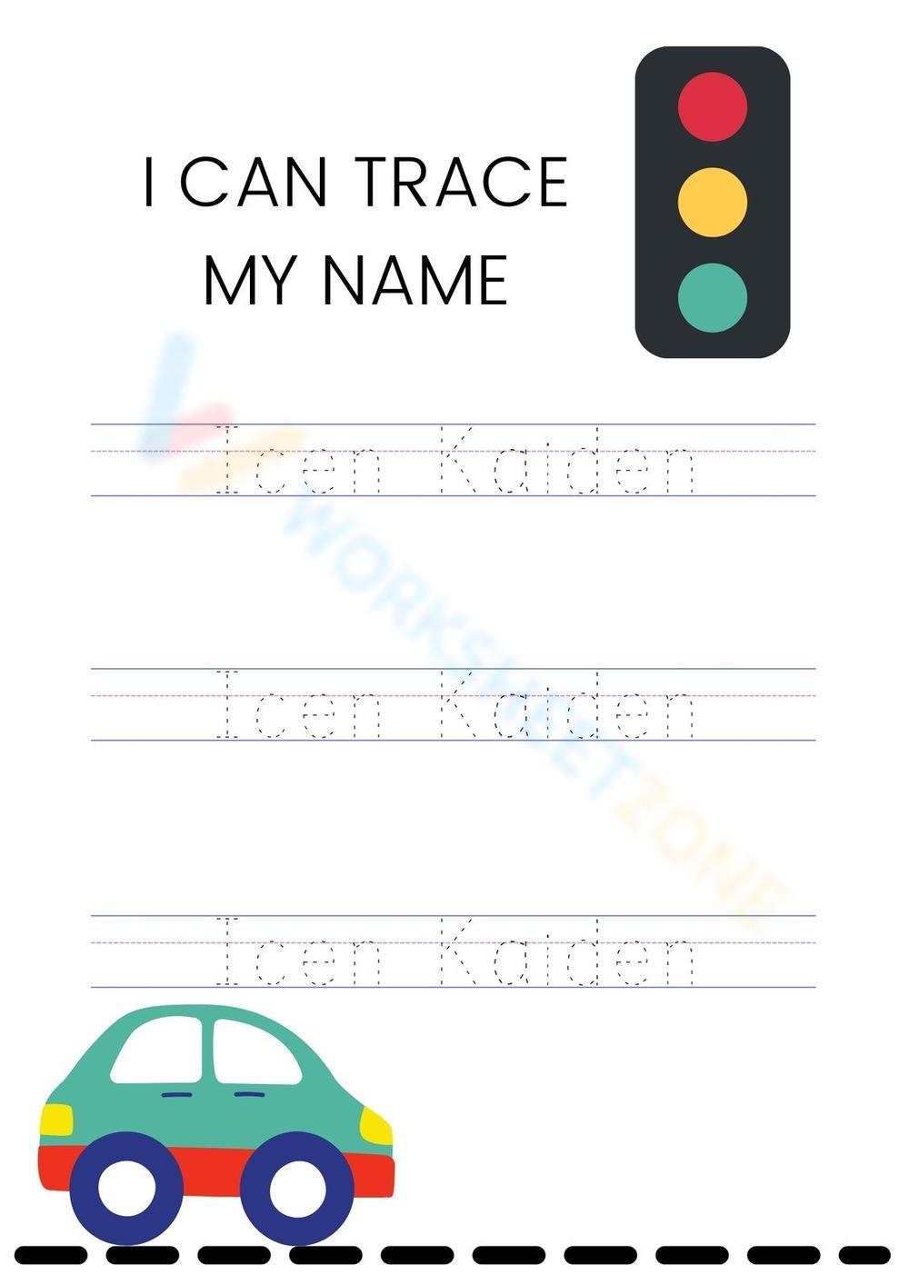 Car And Traffic Light Trace My Name Worksheet Worksheet