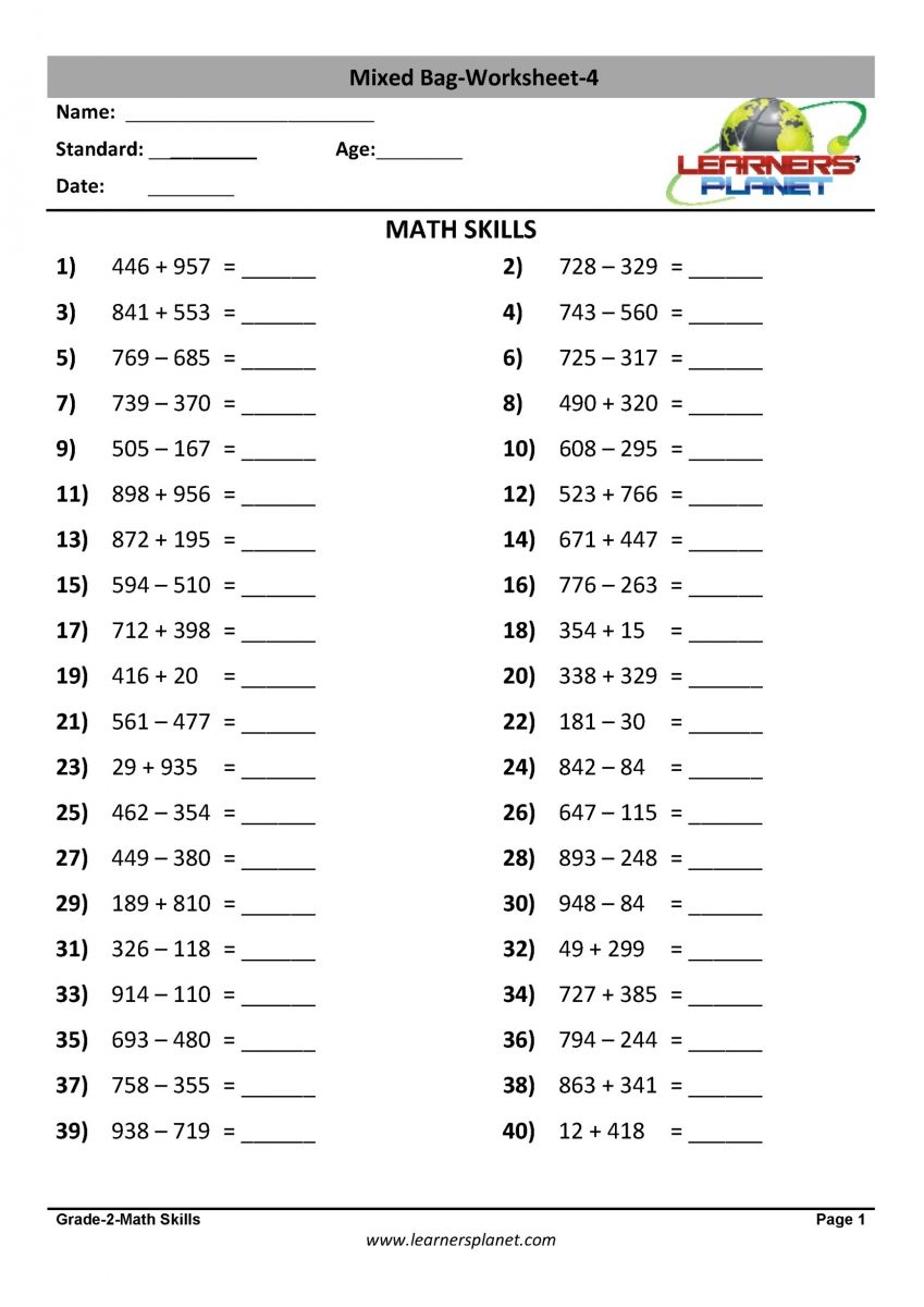 CBSE Class 2 Maths Revision Worksheet Set A Worksheets Library