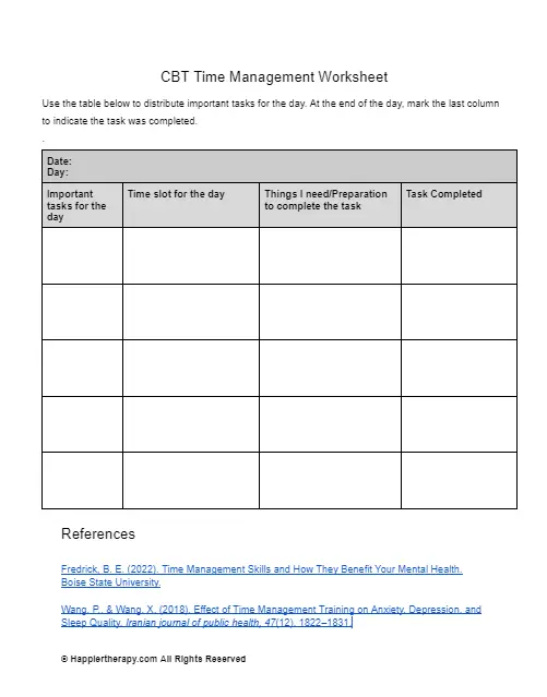 CBT Time Management Worksheet HappierTHERAPY