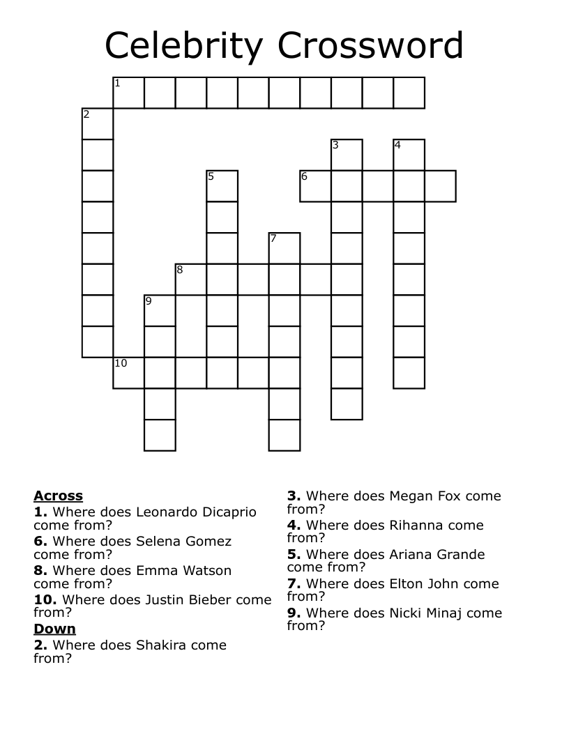 Celebrity Crossword WordMint