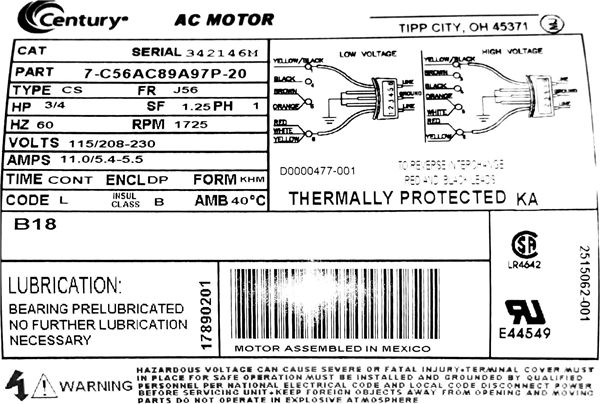 Century Electric Motors Wiring Diagram