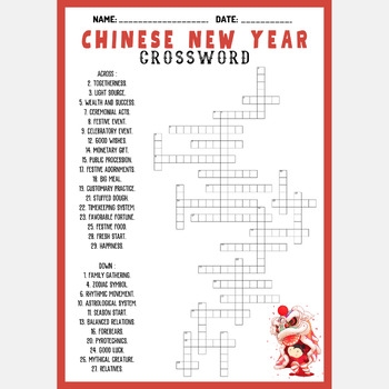 CHINESE LUNAR NEW YEAR 2024 Crossword Puzzle Worksheet Activity TPT