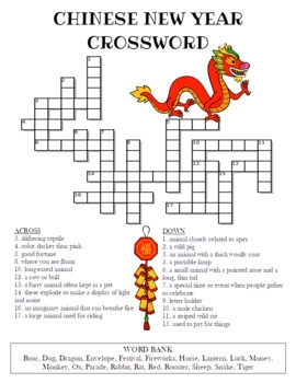 Chinese New Year Crossword Puzzle Color And BW Versions TpT