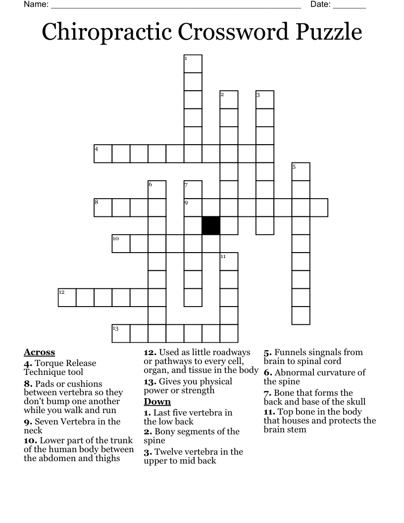 Chiropractic Crossword Puzzle WordMint