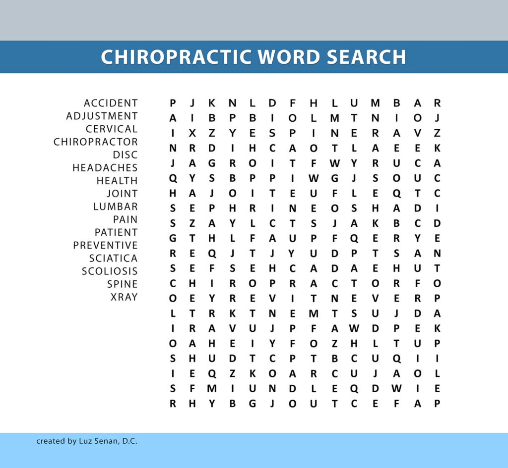 Chiropractic Word Search Absolute Injury And Pain Physicians