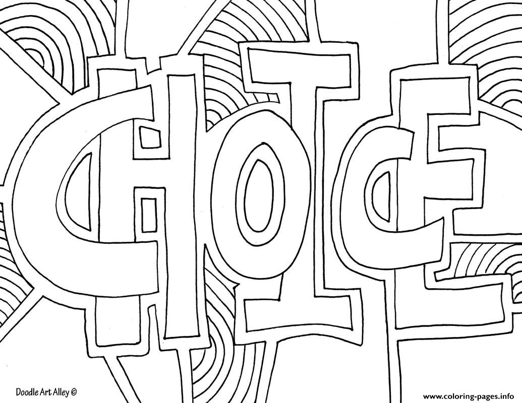 Choice Word Doodle Coloring Pages Printable