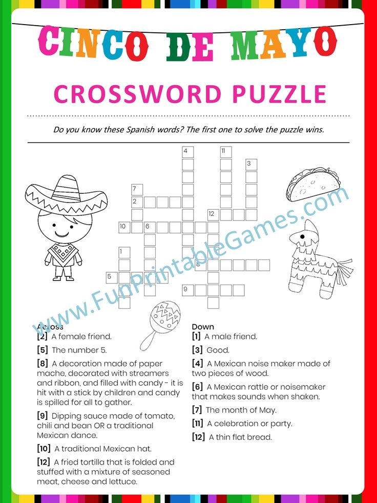 Cinco De Mayo Crossword Puzzle Printable Cinco De Mayo Game Spanish 