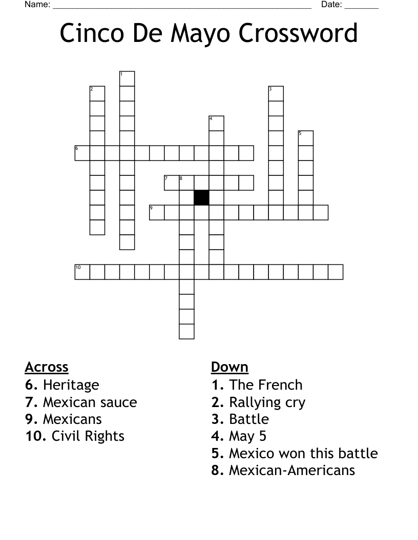 Cinco De Mayo Crossword Puzzle Printable