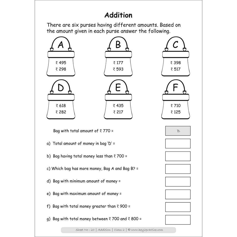 Class 2 Maths Addition Activity Based Worksheets Key2practice 