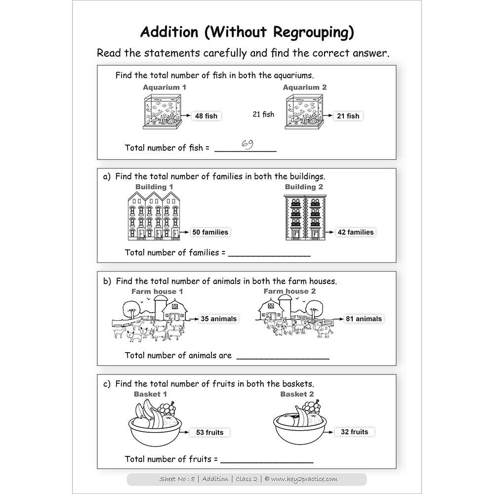 Class 2 Maths Addition Activity Based Worksheets Key2practice 