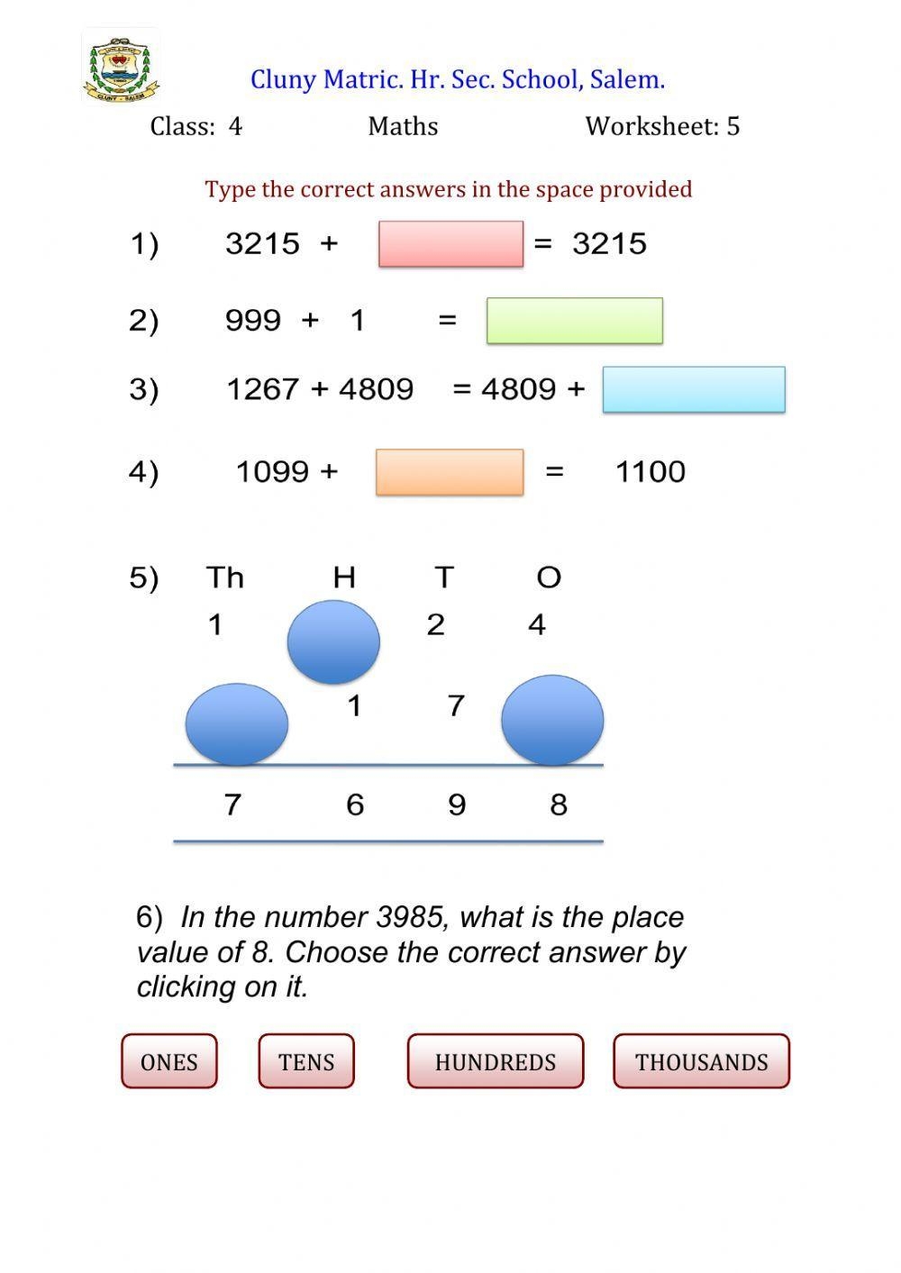 Class 4 Maths 5 Worksheet Live Worksheets Worksheets Library
