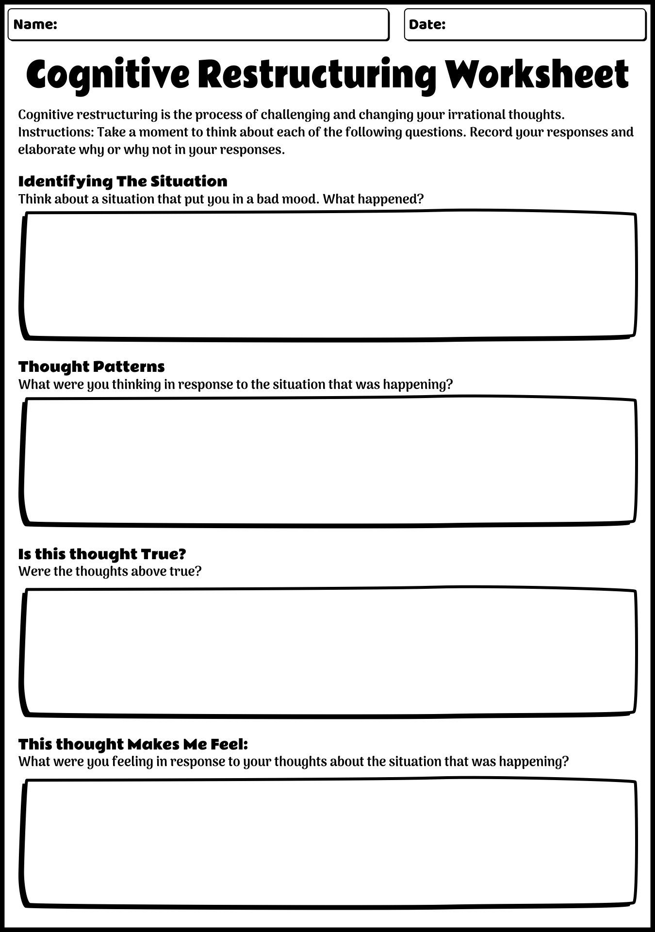 Cognitive Restructuring Worksheet Cognitive Therapy Therapy