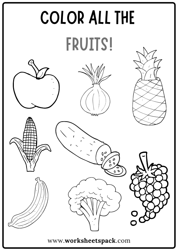 Color All The Fruits Worksheet Free Coloring Activity Pages For 