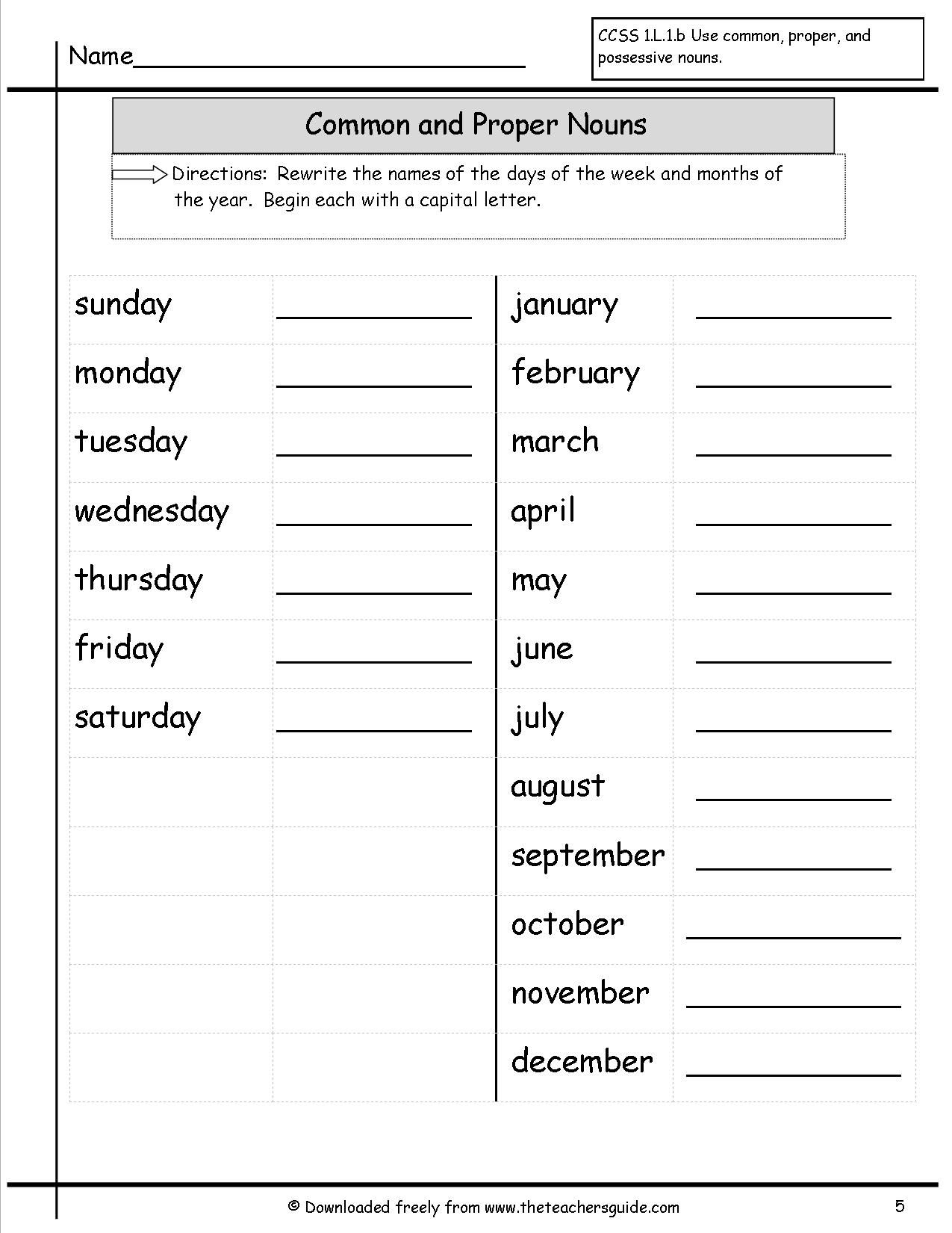Common And Proper Noun Worksheets For Grade 5 Noun Worksheets