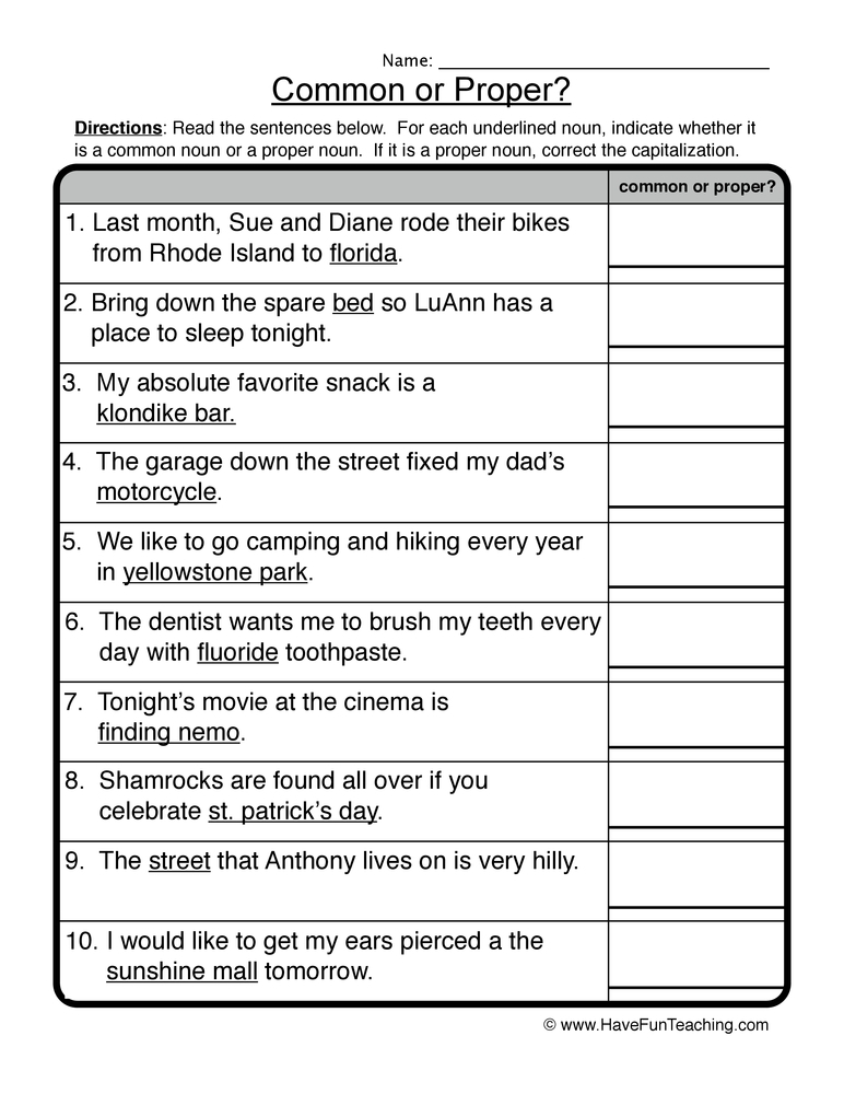 Common And Proper Nouns Worksheet Answers CommonWorksheets