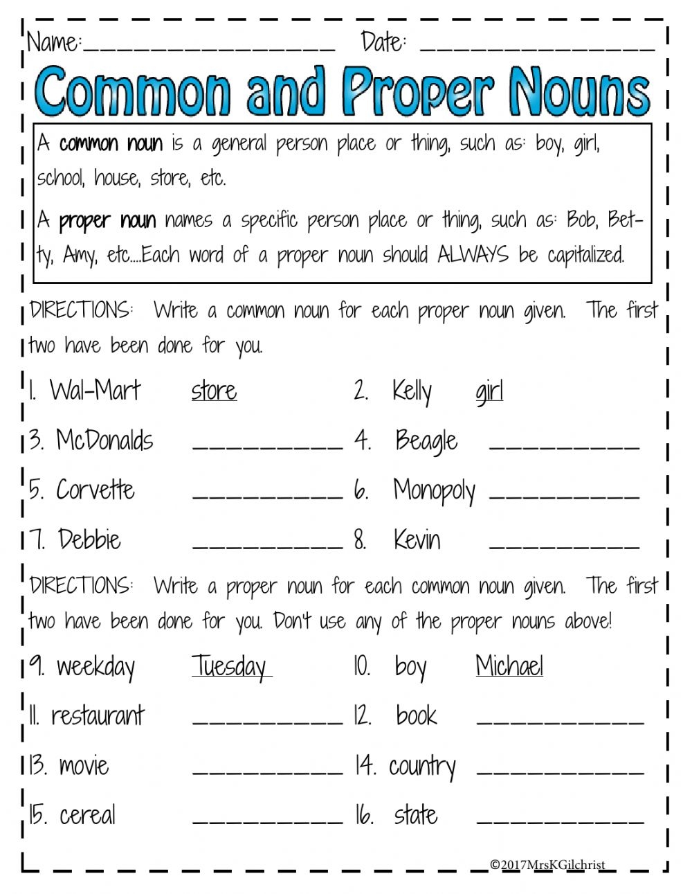 Common And Proper Nouns Worksheet With Answers Pdf CommonWorksheets