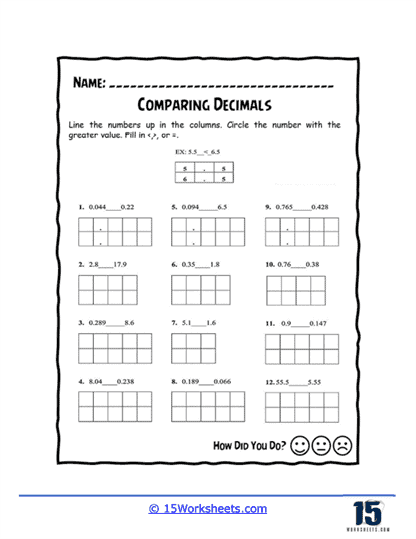 Comparing Decimals Worksheets 15 Worksheets Worksheets Library