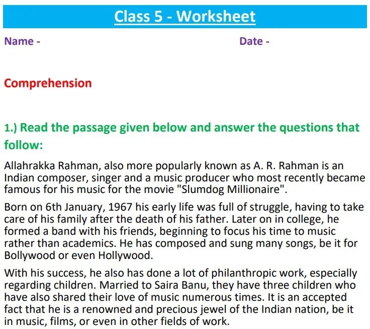 Comprehension Passage For Class 5 Icse Image To U