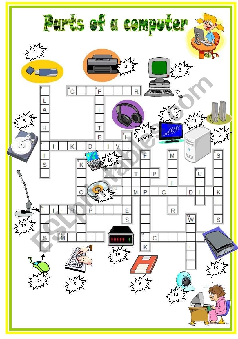 Computer Parts Crossword Puzzle Worksheet