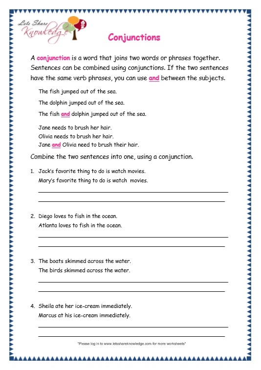 Conjunction Worksheet For Class 1