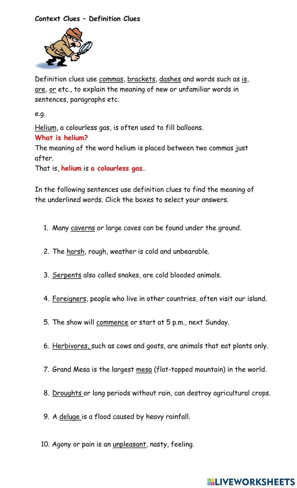 Context Clues Worksheets Context Clues Worksheets Part 3 Worksheets