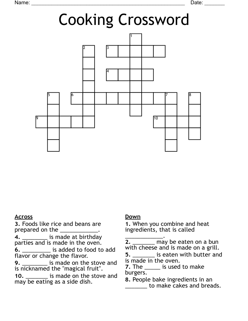 Cooking Equipment Crossword Puzzle At Jackson Steinfeld Blog