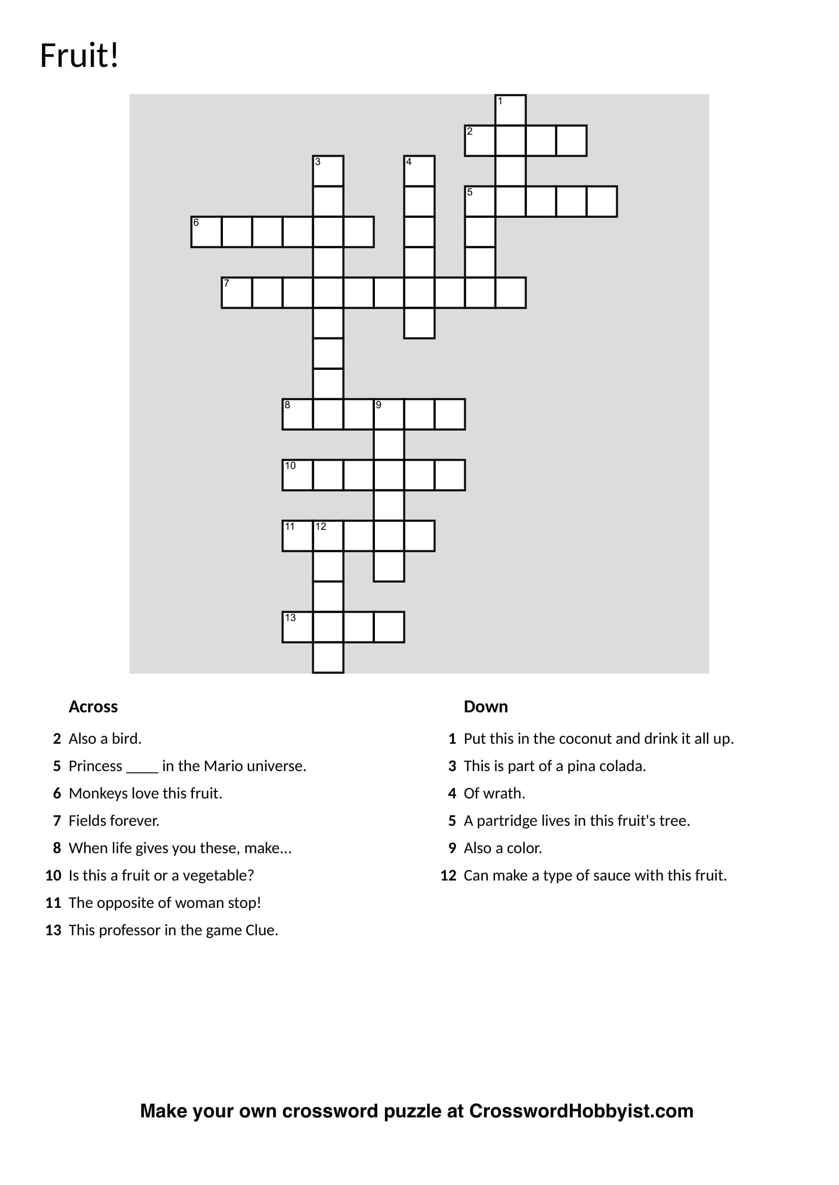 Create A Free Crossword Puzzle Free Printable