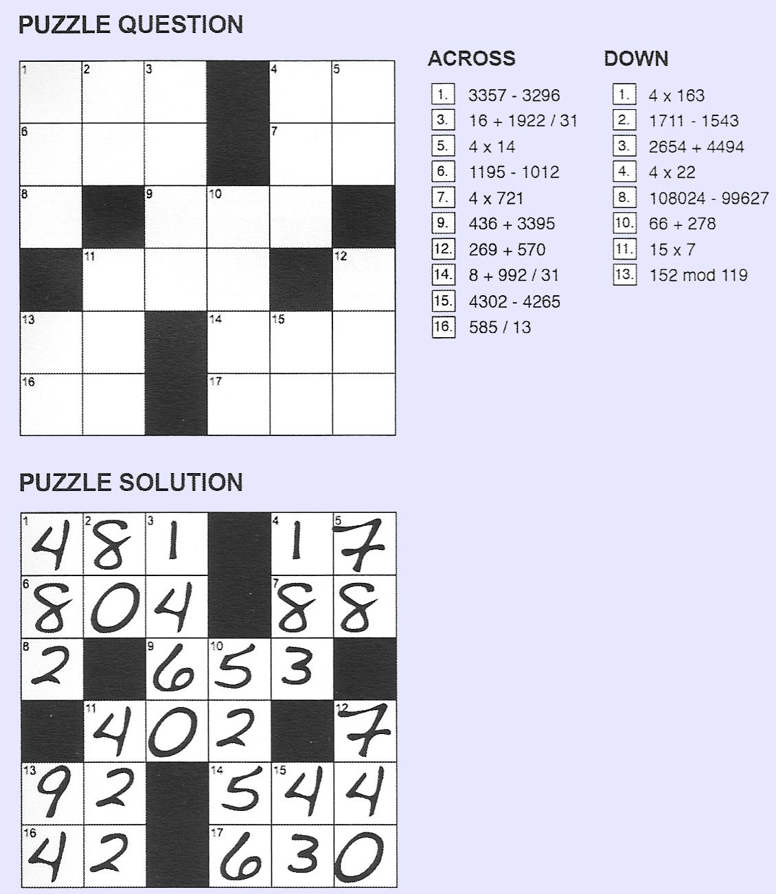 Cross Number Puzzle Printable Printable Word Searches