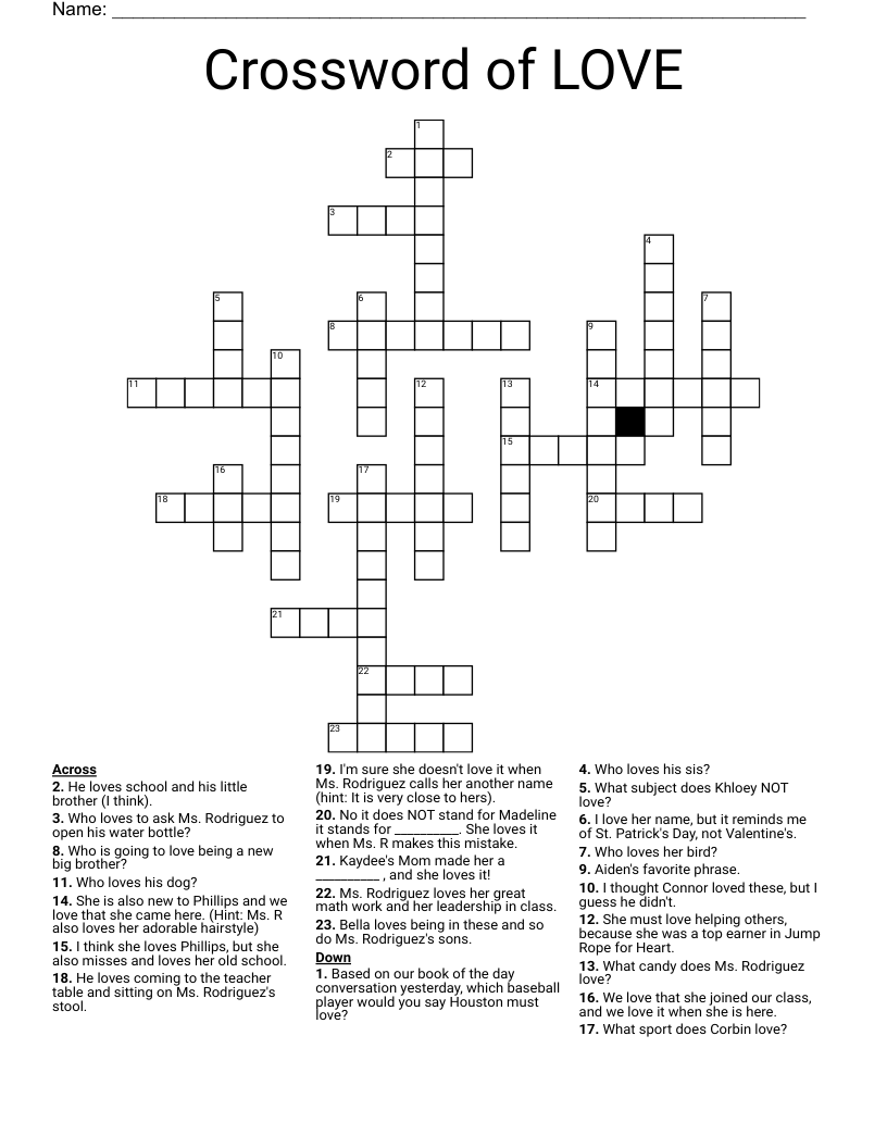 Crossword Of LOVE WordMint
