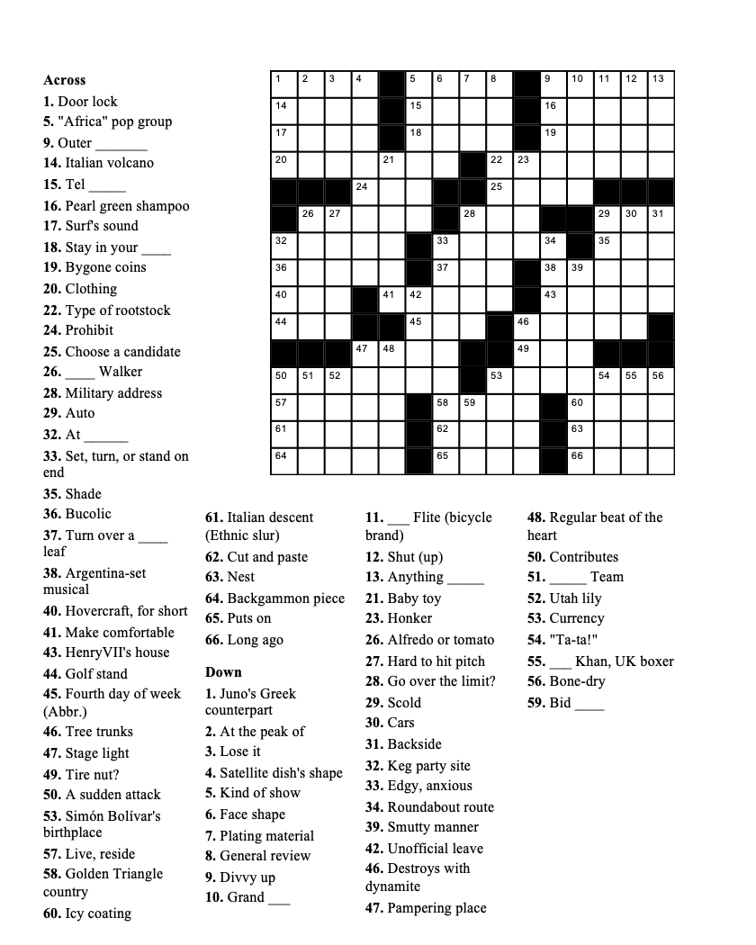 Crossword Puzzle November 11 2020 Geneva Shore Report